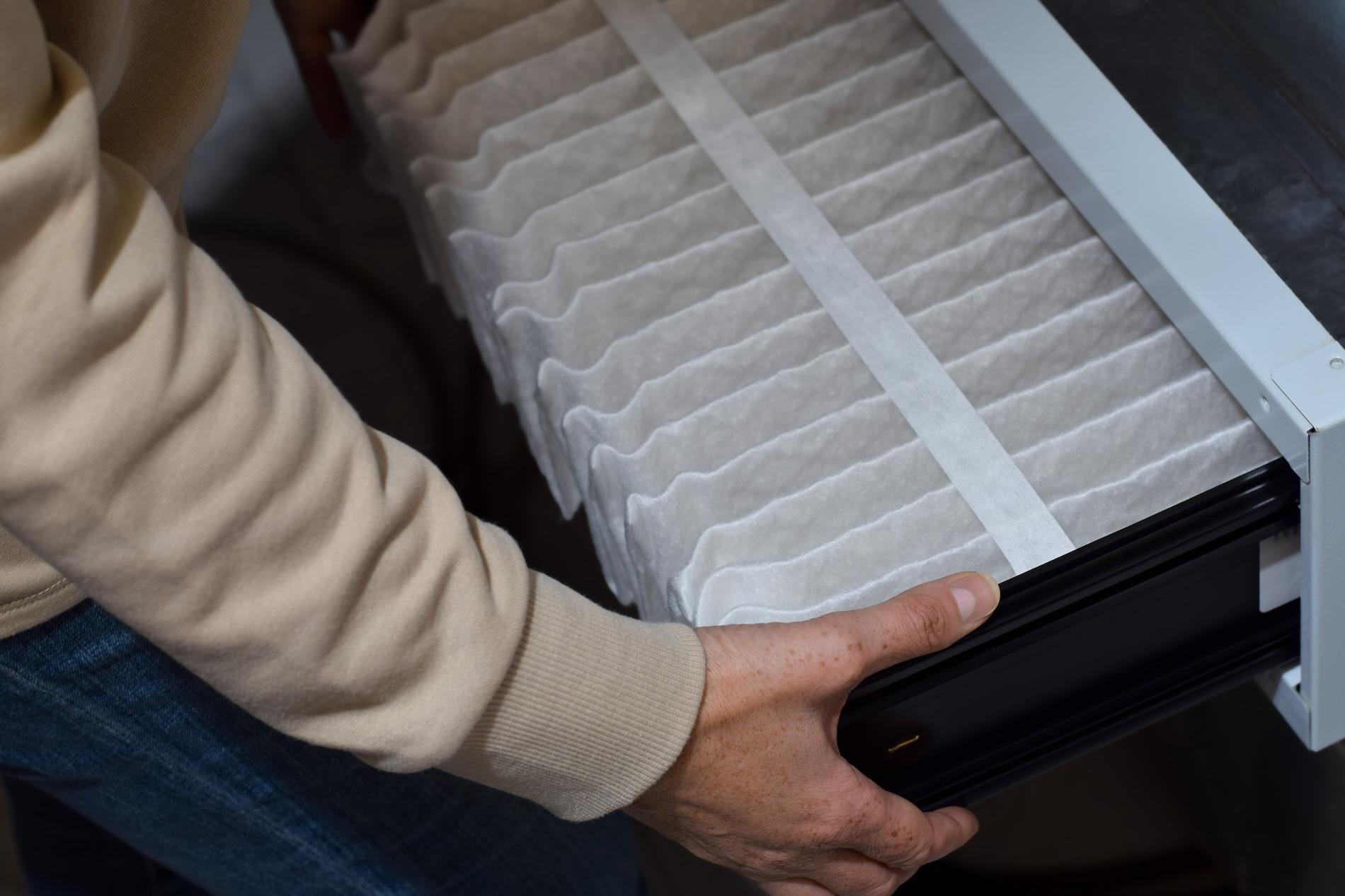 HVAC filter capturing dust, allergens, and airborne particles to improve indoor air quality.