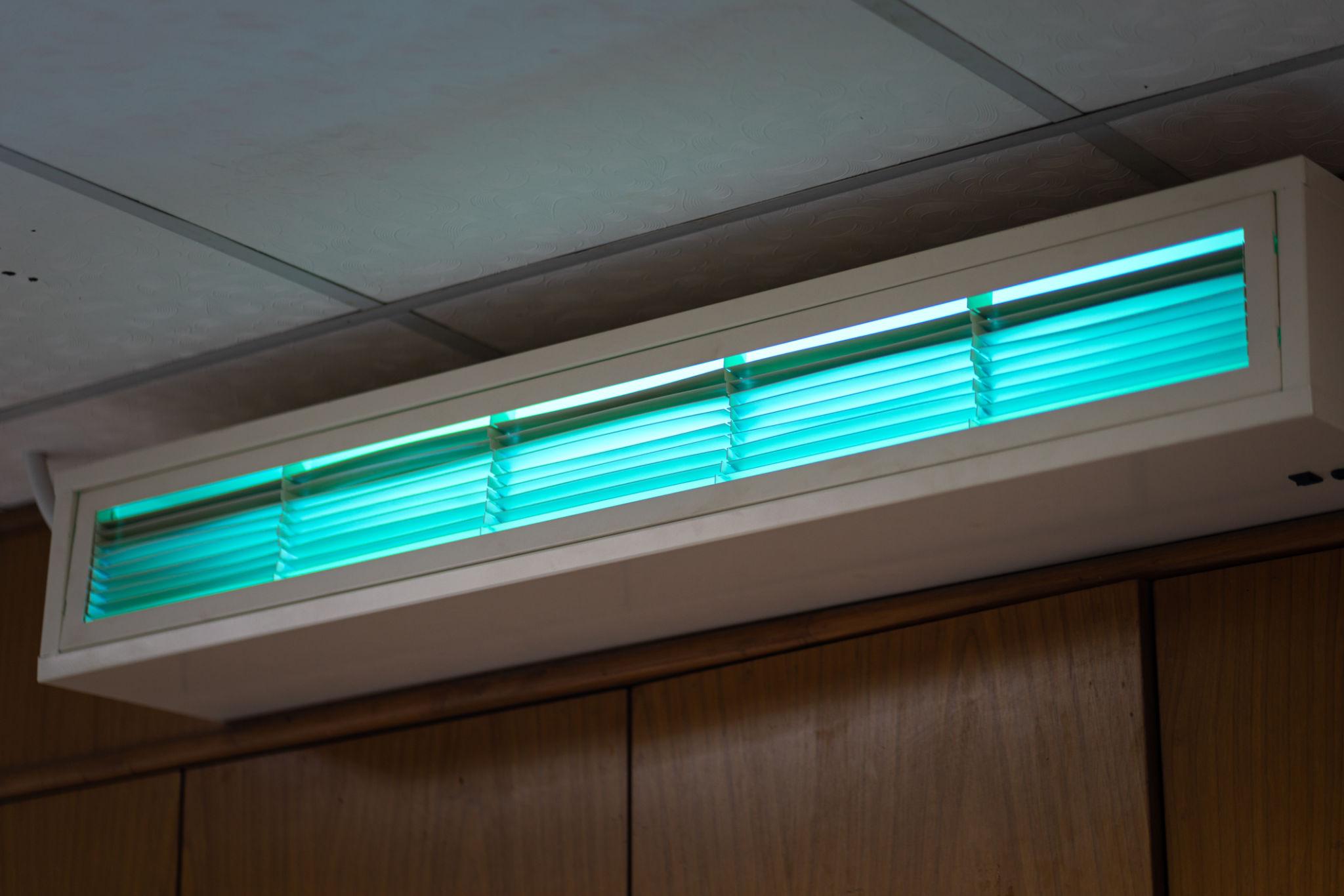 UV air purification system installed in a home HVAC unit to reduce airborne contaminants.