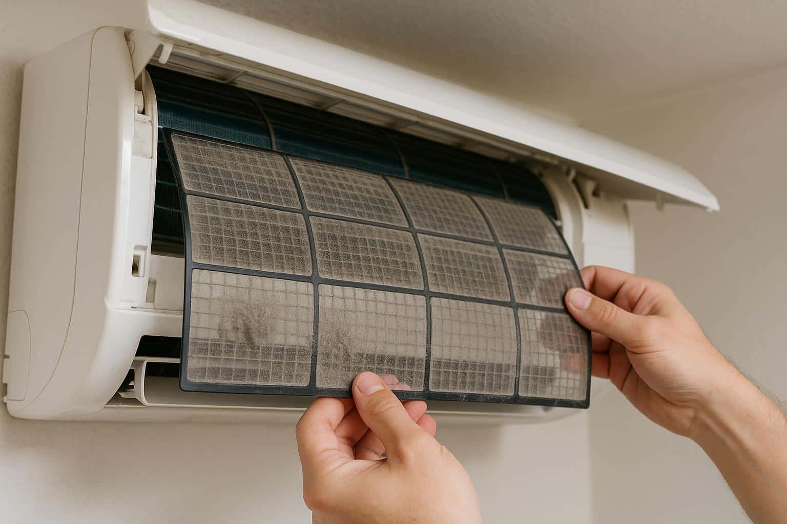 Cleaning a ductless mini split air filter to improve energy efficiency